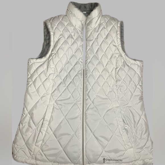 Free Country White Puffer Vest Gray Fleece Lining Size L - Picture 1 of 6